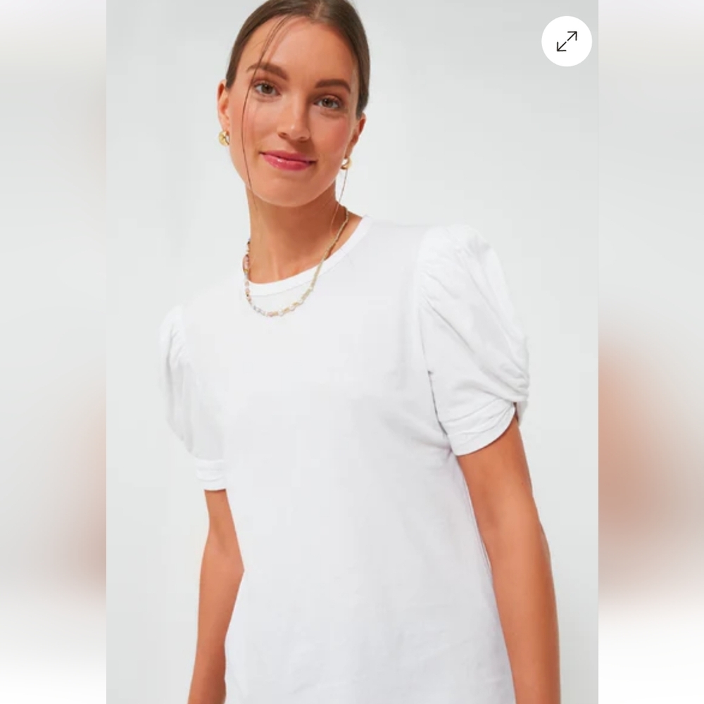 INC International Concepts White Textured Puff Sleeve Blouse